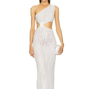 Michael Costello White One-Shoulder Cutout Column Gown